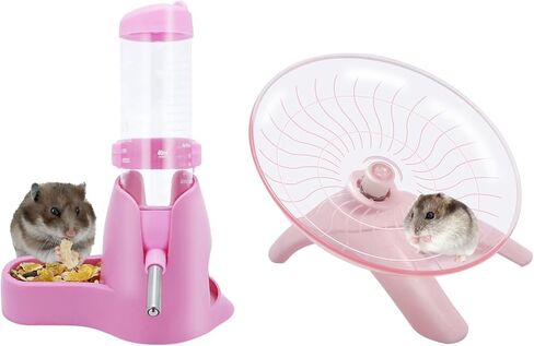 Wontee Hamster Water Bottle Water Dispenser Hamster Silent Exercise Running Wheel for Dwarf Hamsters Gerbil Mice (Pink, 80ML) in Kuwait