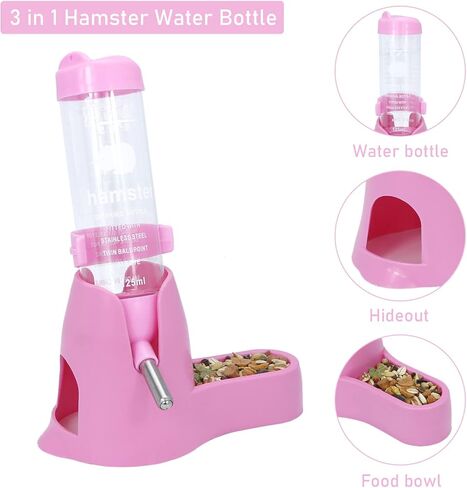 Wontee Hamster Water Bottle Water Dispenser Hamster Silent Exercise Running Wheel for Dwarf Hamsters Gerbil Mice (Pink, 80ML) in Kuwait