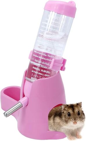 Wontee Hamster Water Bottle Water Dispenser Hamster Silent Exercise Running Wheel for Dwarf Hamsters Gerbil Mice (Pink, 80ML) in Kuwait