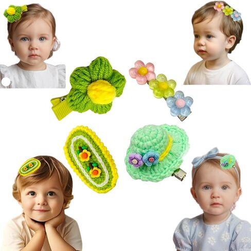 4 PCS Handmade Girls Hair Clips, Craft Crochet Cute Hair Barrettes, Green Series Hair Clips Manual Knitted Hair Pins Clip Hand-Woven, Fashion Hair Accessories for Girls Gift, Green in Saudi Arabia