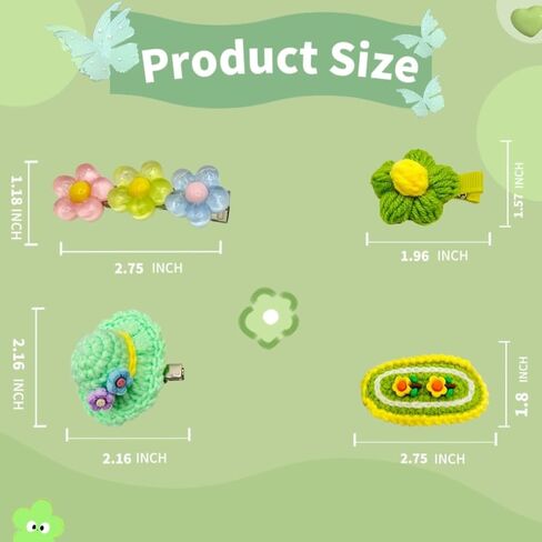 4 PCS Handmade Girls Hair Clips, Craft Crochet Cute Hair Barrettes, Green Series Hair Clips Manual Knitted Hair Pins Clip Hand-Woven, Fashion Hair Accessories for Girls Gift, Green in Saudi Arabia