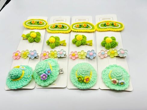 4 PCS Handmade Girls Hair Clips, Craft Crochet Cute Hair Barrettes, Green Series Hair Clips Manual Knitted Hair Pins Clip Hand-Woven, Fashion Hair Accessories for Girls Gift, Green in Saudi Arabia