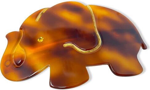 French Amie Elephant Crystal Tortoise Shell Brown 3 1/4" Celluloid Acetate Handmade Automatic Hair Clip Barrette with No Slip Sturdy Silver Clasp for Women and Girls, Made in France in Saudi Arabia