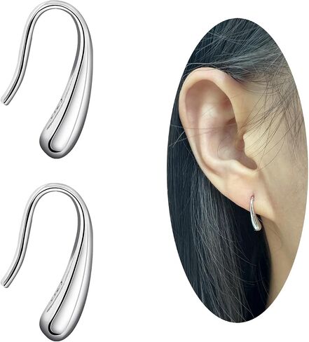 Tiny Pull Through Earrings Simple S925 Sterling Silver Earrings Minimalist Teardrop Threader Earrings for Women Trendy in Saudi Arabia