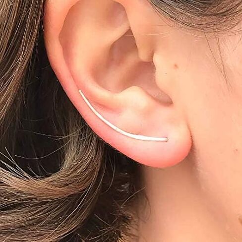 Silver Ear Climber, 925 Sterling Silver, Dainty Ear Crawler, Ear Cuff, Sterling Silver Earrings, Minimalist Earrings, Ear Climbers, Silver Earrings (Long, 925 Sterling Silver) in Saudi Arabia
