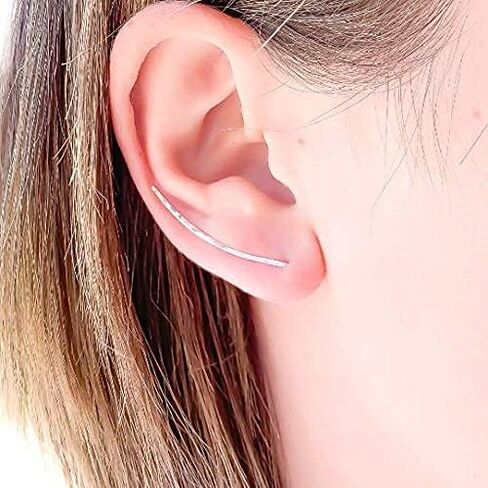 Silver Ear Climber, 925 Sterling Silver, Dainty Ear Crawler, Ear Cuff, Sterling Silver Earrings, Minimalist Earrings, Ear Climbers, Silver Earrings (Long, 925 Sterling Silver) in Saudi Arabia
