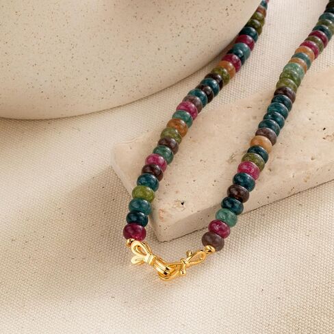 Green Aventurine Gemstone Beaded Choker Necklace for Women 14K Gold Bow Birthstone Beads Chokers in Saudi Arabia