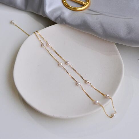 Pearl Necklaces for Women, Dainty 14K Gold Plated Pearl Choker Necklace Small Pearl Thin Chain Necklace Summer Jewelry as Bride Bridesmaid Wedding Birthday Gifts in Saudi Arabia