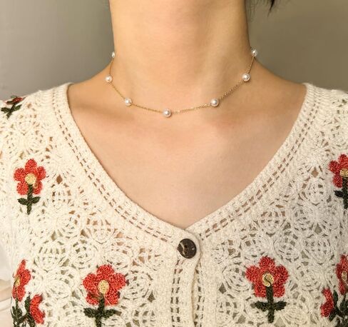 Pearl Necklaces for Women, Dainty 14K Gold Plated Pearl Choker Necklace Small Pearl Thin Chain Necklace Summer Jewelry as Bride Bridesmaid Wedding Birthday Gifts in Saudi Arabia