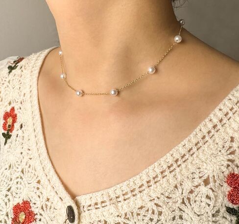 Pearl Necklaces for Women, Dainty 14K Gold Plated Pearl Choker Necklace Small Pearl Thin Chain Necklace Summer Jewelry as Bride Bridesmaid Wedding Birthday Gifts in Saudi Arabia