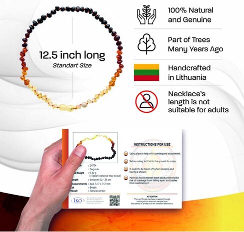 مجموعة قلادة AmberByHarmony Amber، وقلادة من كهرمان البلطيق مقاس 12.5 بوصة ومجموعة هدايا سوار مقاس 5.5 بوصة (أصلية ومعتمدة) - مجموعة قلادة من العنبر مصنوعة يدويًا من ليتوانيا (مصقولة - قوس قزح) in Saudi Arabia