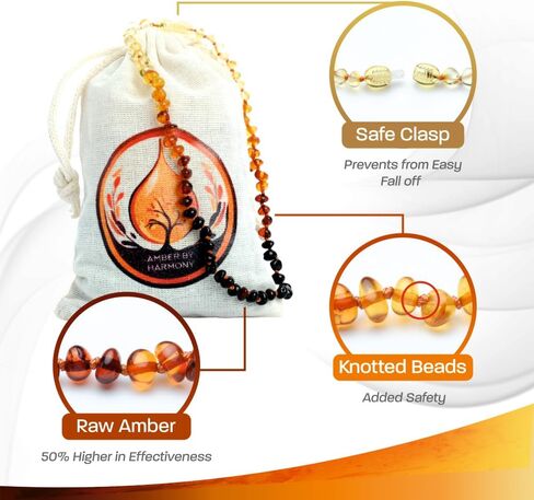 مجموعة قلادة AmberByHarmony Amber، وقلادة من كهرمان البلطيق مقاس 12.5 بوصة ومجموعة هدايا سوار مقاس 5.5 بوصة (أصلية ومعتمدة) - مجموعة قلادة من العنبر مصنوعة يدويًا من ليتوانيا (مصقولة - قوس قزح) in Saudi Arabia