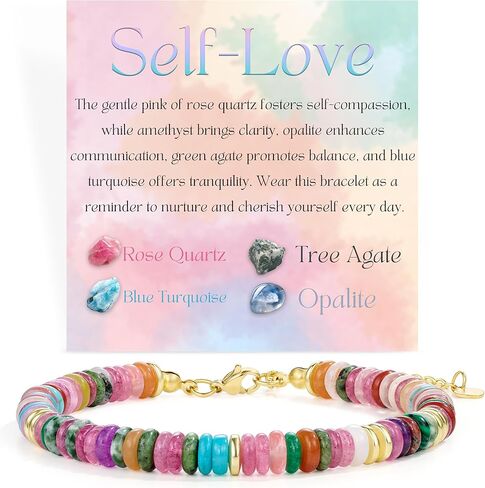 Bivei Beaded Bracelets Natural Gemstone Handmade Crystals Link Jewelry for Women Yoga Protection Calming Energy Anxiety Relax（Self-Love Bracelet） in Saudi Arabia