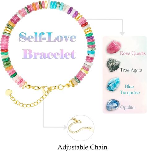Bivei Beaded Bracelets Natural Gemstone Handmade Crystals Link Jewelry for Women Yoga Protection Calming Energy Anxiety Relax（Self-Love Bracelet） in Saudi Arabia