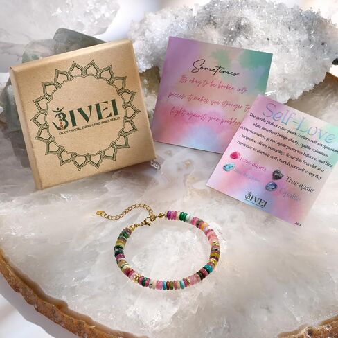 Bivei Beaded Bracelets Natural Gemstone Handmade Crystals Link Jewelry for Women Yoga Protection Calming Energy Anxiety Relax（Self-Love Bracelet） in Saudi Arabia