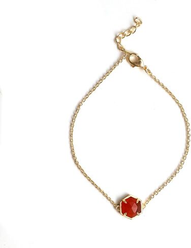 Gempires Natural Real Carnelian Hexagon Bracelet Dainty Chain Bracelets For Women Hypoallergenic 14k Yellow Gold Plated Bezel Jewelry 8-inch Adjustable Chain in Saudi Arabia