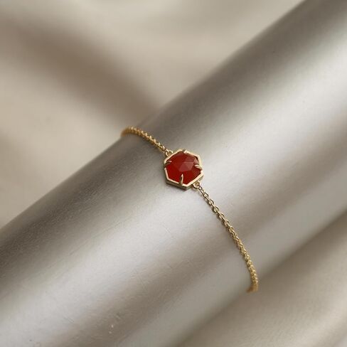 Gempires Natural Real Carnelian Hexagon Bracelet Dainty Chain Bracelets For Women Hypoallergenic 14k Yellow Gold Plated Bezel Jewelry 8-inch Adjustable Chain in Saudi Arabia