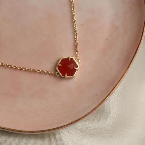 Gempires Natural Real Carnelian Hexagon Bracelet Dainty Chain Bracelets For Women Hypoallergenic 14k Yellow Gold Plated Bezel Jewelry 8-inch Adjustable Chain in Saudi Arabia