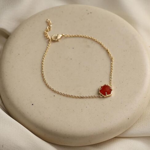 Gempires Natural Real Carnelian Hexagon Bracelet Dainty Chain Bracelets For Women Hypoallergenic 14k Yellow Gold Plated Bezel Jewelry 8-inch Adjustable Chain in Saudi Arabia