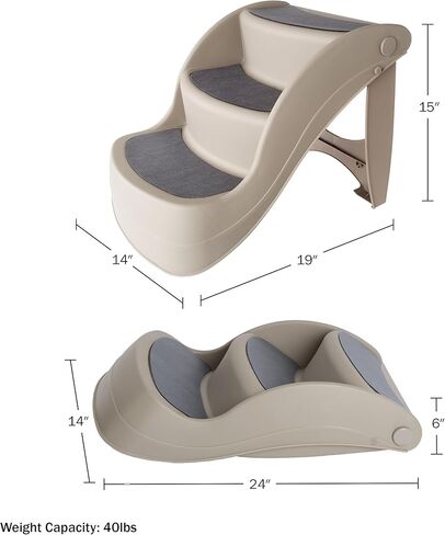 سلالم الكلاب - سلالم الحيوانات الأليفة بتصميم ثلاثي الخطوات ودبابيس قفل أمان - سلالم الكلاب للكلاب الصغيرة والقطط والحيوانات الأليفة الأخرى - خطوات الحيوانات الأليفة من بيت ميكر (رمادي) in Kuwait