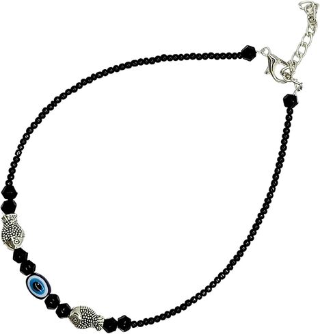 Black Bead Handmade Crystal Evil Eye Anklet Bracelet for Women Handmade Simple Waterproof Ankle Foot Bracelets for Women Handmade Minimalist Jewelry Adjustable (Design 7) in Saudi Arabia