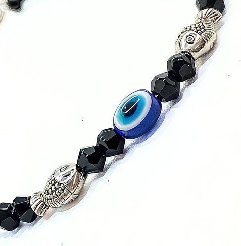 Black Bead Handmade Crystal Evil Eye Anklet Bracelet for Women Handmade Simple Waterproof Ankle Foot Bracelets for Women Handmade Minimalist Jewelry Adjustable (Design 7) in Saudi Arabia