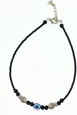 Black Bead Handmade Crystal Evil Eye Anklet Bracelet for Women Handmade Simple Waterproof Ankle Foot Bracelets for Women Handmade Minimalist Jewelry Adjustable (Design 7) in Saudi Arabia
