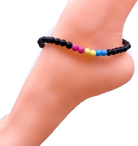 خلخال بألوان العلم Pansexual مع خرز أكريليك وردي وأصفر وأزرق وأسود مقاس 6 مم على مطاط: M 10 بوصة in Saudi Arabia