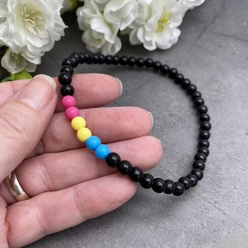 خلخال بألوان العلم Pansexual مع خرز أكريليك وردي وأصفر وأزرق وأسود مقاس 6 مم على مطاط: M 10 بوصة in Saudi Arabia