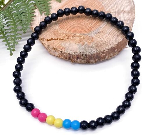 خلخال بألوان العلم Pansexual مع خرز أكريليك وردي وأصفر وأزرق وأسود مقاس 6 مم على مطاط: M 10 بوصة in Saudi Arabia