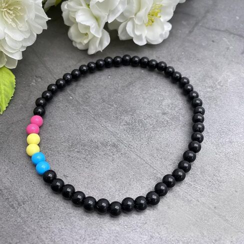خلخال بألوان العلم Pansexual مع خرز أكريليك وردي وأصفر وأزرق وأسود مقاس 6 مم على مطاط: M 10 بوصة in Saudi Arabia