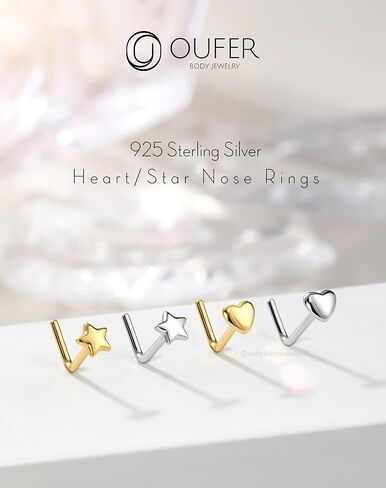 OUFER 925 Sterling Silver Nose Studs, Heart Nose Rings, L Shaped 20G Nose Rings Studs, Cute Nostril Nose Piercing Jewelry for Women Men in Saudi Arabia