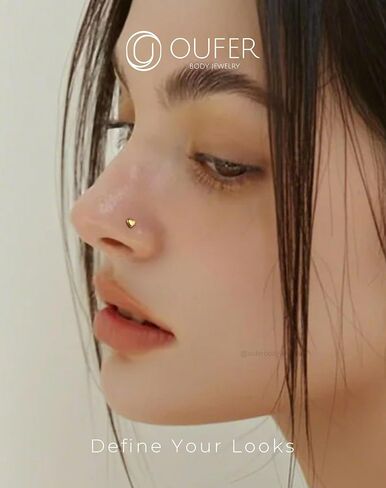 OUFER 925 Sterling Silver Nose Studs, Heart Nose Rings, L Shaped 20G Nose Rings Studs, Cute Nostril Nose Piercing Jewelry for Women Men in Saudi Arabia