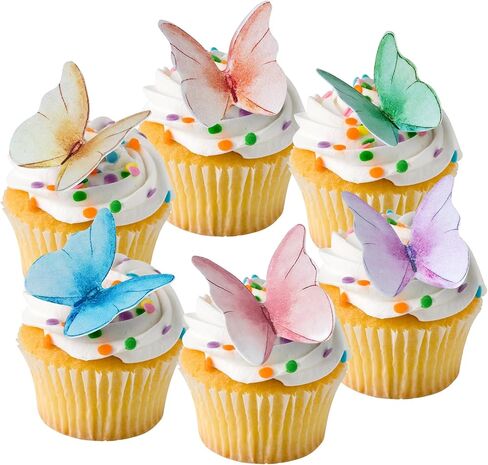 48 قطعة من زينة الكعك الصالحة للأكل، زينة كعكة الفراشة، أغطية كب كيك على شكل فراشة، لوازم تزيين الكيك، أغطية كب كيك لأعياد الميلاد، الزفاف، حمام الطفل (مزيج) in Kuwait