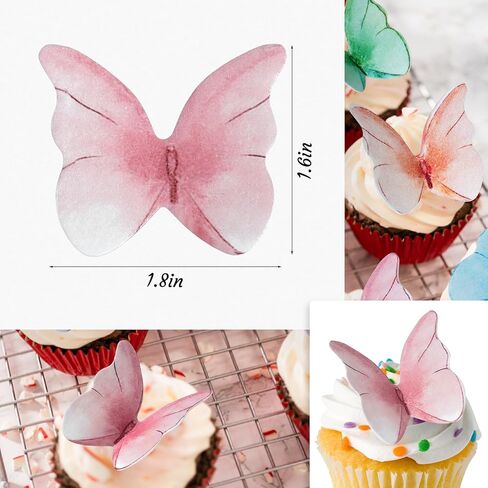 48 قطعة من زينة الكعك الصالحة للأكل، زينة كعكة الفراشة، أغطية كب كيك على شكل فراشة، لوازم تزيين الكيك، أغطية كب كيك لأعياد الميلاد، الزفاف، حمام الطفل (مزيج) in Kuwait