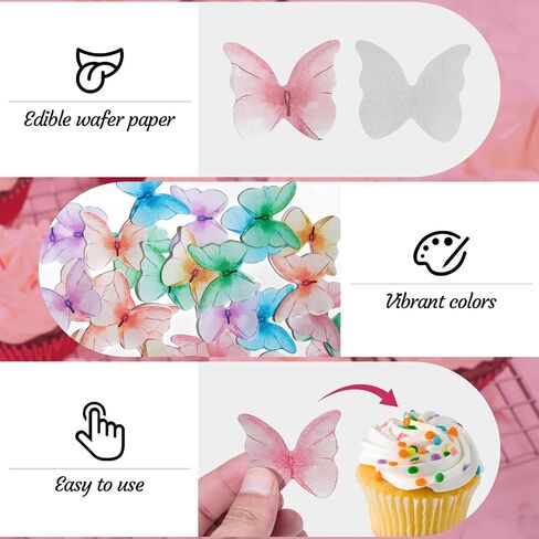 48 قطعة من زينة الكعك الصالحة للأكل، زينة كعكة الفراشة، أغطية كب كيك على شكل فراشة، لوازم تزيين الكيك، أغطية كب كيك لأعياد الميلاد، الزفاف، حمام الطفل (مزيج) in Kuwait