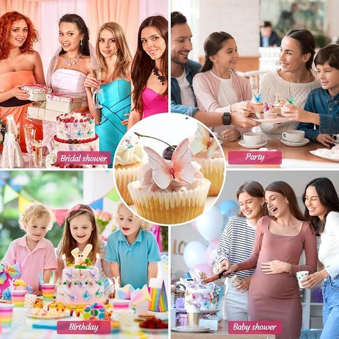 48 قطعة من زينة الكعك الصالحة للأكل، زينة كعكة الفراشة، أغطية كب كيك على شكل فراشة، لوازم تزيين الكيك، أغطية كب كيك لأعياد الميلاد، الزفاف، حمام الطفل (مزيج) in Kuwait