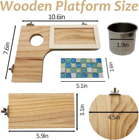 Wooden Hamster Cage Platform Set 7 Pack Wood Juvenile Chinchilla Shelves, Squirrel L-Shape Corner Ledge Standing Board, Rat Cage Accessories for Gerbil Small Animal Climbing in Kuwait