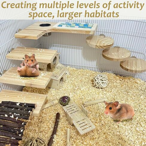 Wooden Hamster Cage Platform Set 7 Pack Wood Juvenile Chinchilla Shelves, Squirrel L-Shape Corner Ledge Standing Board, Rat Cage Accessories for Gerbil Small Animal Climbing in Kuwait