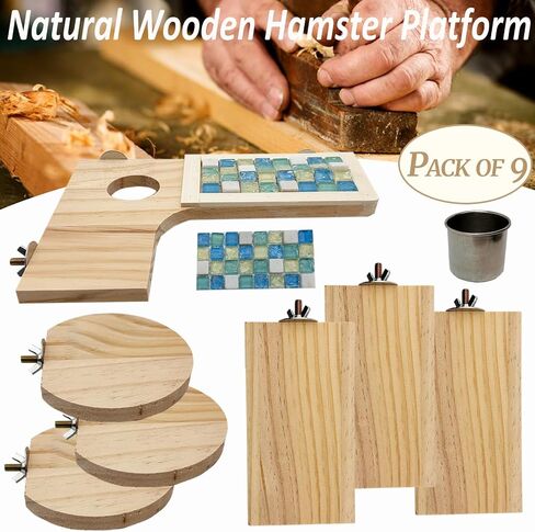 Wooden Hamster Cage Platform Set 7 Pack Wood Juvenile Chinchilla Shelves, Squirrel L-Shape Corner Ledge Standing Board, Rat Cage Accessories for Gerbil Small Animal Climbing in Kuwait