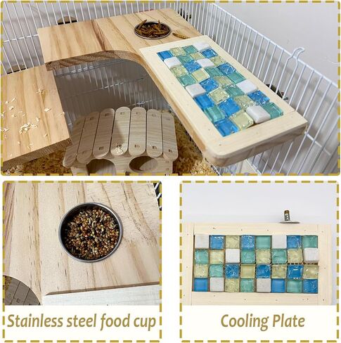 Wooden Hamster Cage Platform Set 7 Pack Wood Juvenile Chinchilla Shelves, Squirrel L-Shape Corner Ledge Standing Board, Rat Cage Accessories for Gerbil Small Animal Climbing in Kuwait