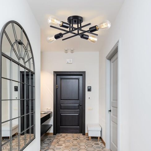 Sputnik Chandeliers, Modern Semi Flush Mount Ceiling Light with E26 Base, Mid Century Industrial Kitchen Farmhouse Light Fixtures for Bedroom Living Room (Black, Ceiling 4 Lights) in Saudi Arabia