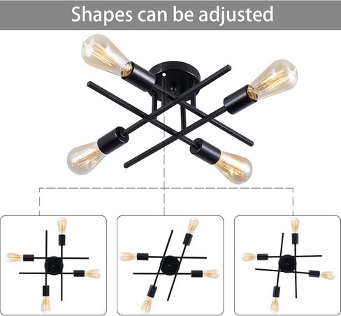 Sputnik Chandeliers, Modern Semi Flush Mount Ceiling Light with E26 Base, Mid Century Industrial Kitchen Farmhouse Light Fixtures for Bedroom Living Room (Black, Ceiling 4 Lights) in Saudi Arabia