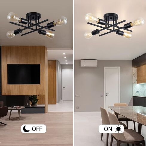 Sputnik Chandeliers, Modern Semi Flush Mount Ceiling Light with E26 Base, Mid Century Industrial Kitchen Farmhouse Light Fixtures for Bedroom Living Room (Black, Ceiling 4 Lights) in Saudi Arabia