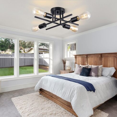 Sputnik Chandeliers, Modern Semi Flush Mount Ceiling Light with E26 Base, Mid Century Industrial Kitchen Farmhouse Light Fixtures for Bedroom Living Room (Black, Ceiling 4 Lights) in Saudi Arabia