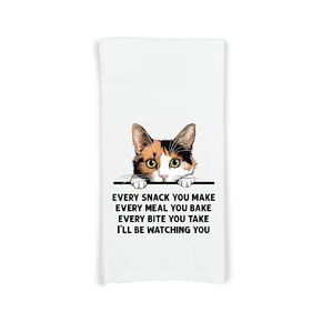 Calico Cat Every Snack You Make Flour Sack Kitchen Towel with Hanging Loop Funny Peeking Kitty Dish Cloth Housewarming Hostess Birthday Christmas Gift