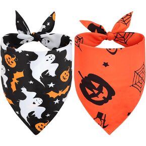 Vivifying 2 Pack Halloween Dog Bandanas, Spooky and Pumpkins Halloween Accessories for Pets, Dog Scarf Costume for Trick-or-Treating, Photo Prop, and Party Decor (Large, Orange & Black)