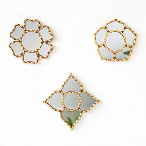 Small Gold Accent Set of 3 Mirrors from Peru | Decorative Vintage mirror for wall art decor | Peruvian vintage-style Mirror with bronze leaf