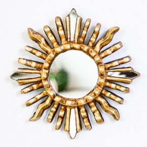 Handmade Small Round Wall Mirror 6"- Peruvian Accent Wood sunburst Mirror for Wall room decor (Gold)