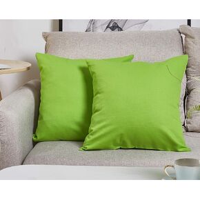 TangDepot Set of 2 Handmade Decorative Solid 100% Cotton Canvas Throw Pillow Covers/Cushion Covers, 45 Colors Available - (20"x20" 2 Pieces, Apple Green)